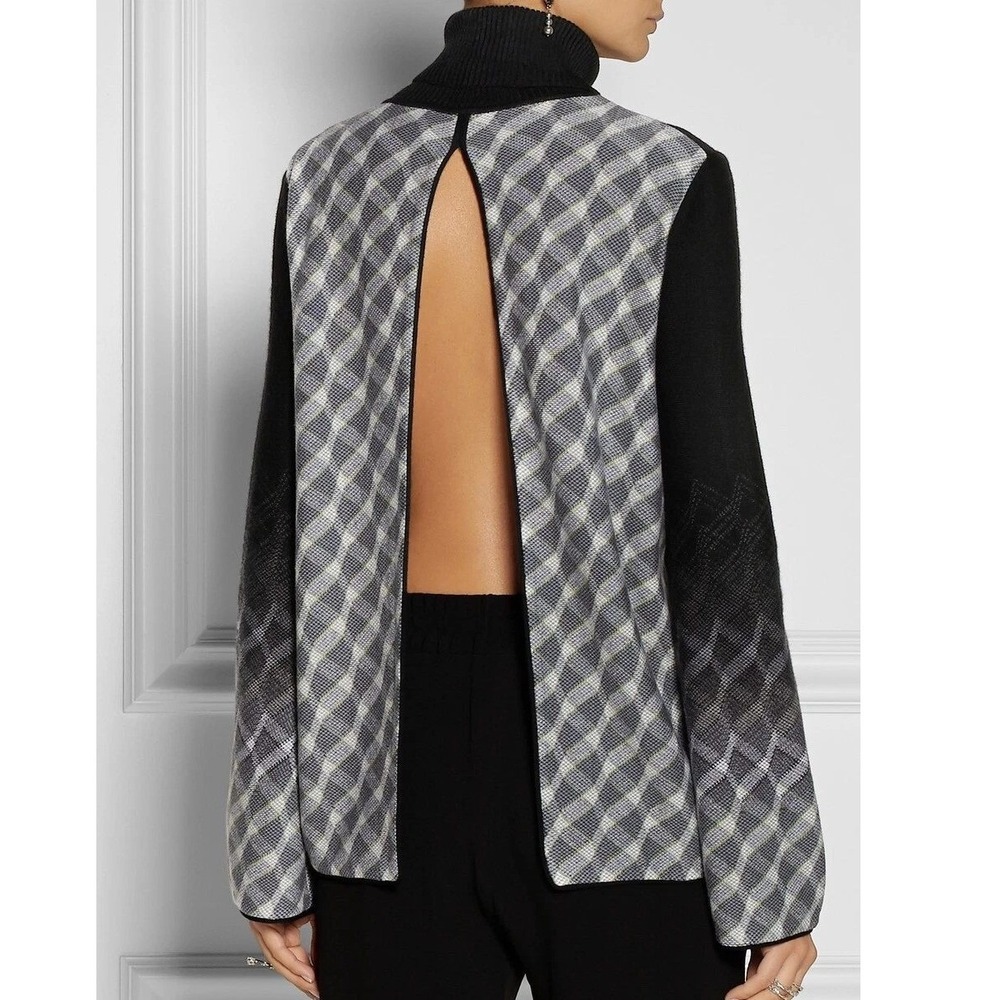 Missoni Black Gray Geometric Weave Open Back Turtleneck‎ Sweater Wool
